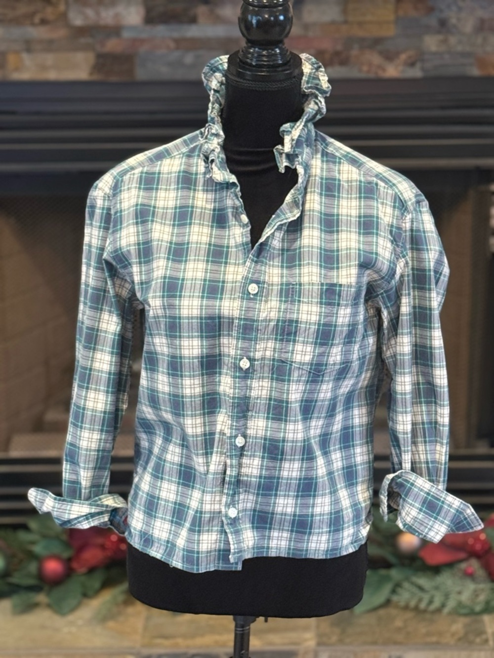 Upcycled Gap Classic Blue Plaid Long-Sleeve Men’s Shirt